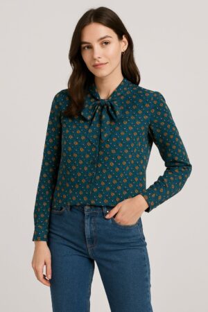 Floral Silk Tie-Neck Top