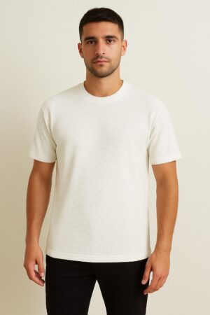 Ivory Grid Textured Casual Tee