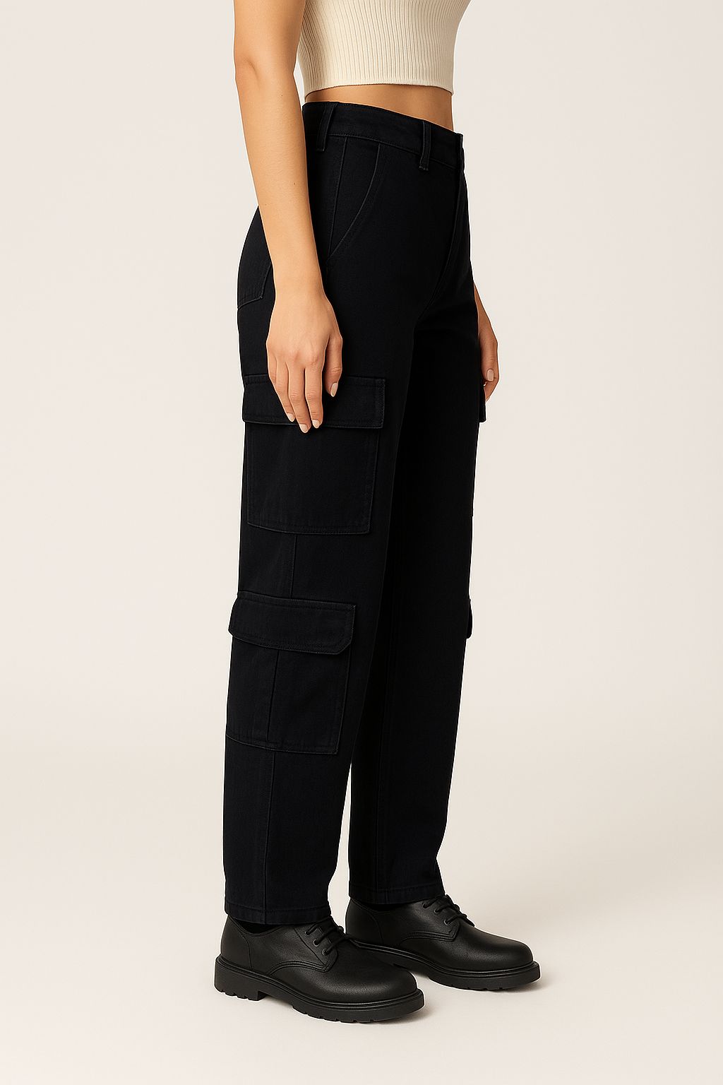 Jet Black 8-Pocket Cargo Pants - Image 2