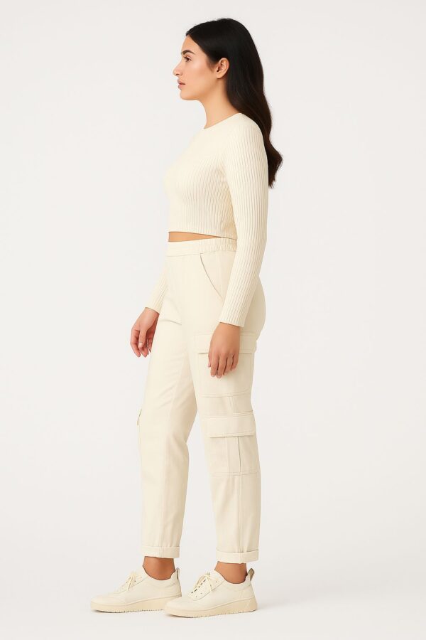Ivory Multi-Pocket Utility Cargo Pants