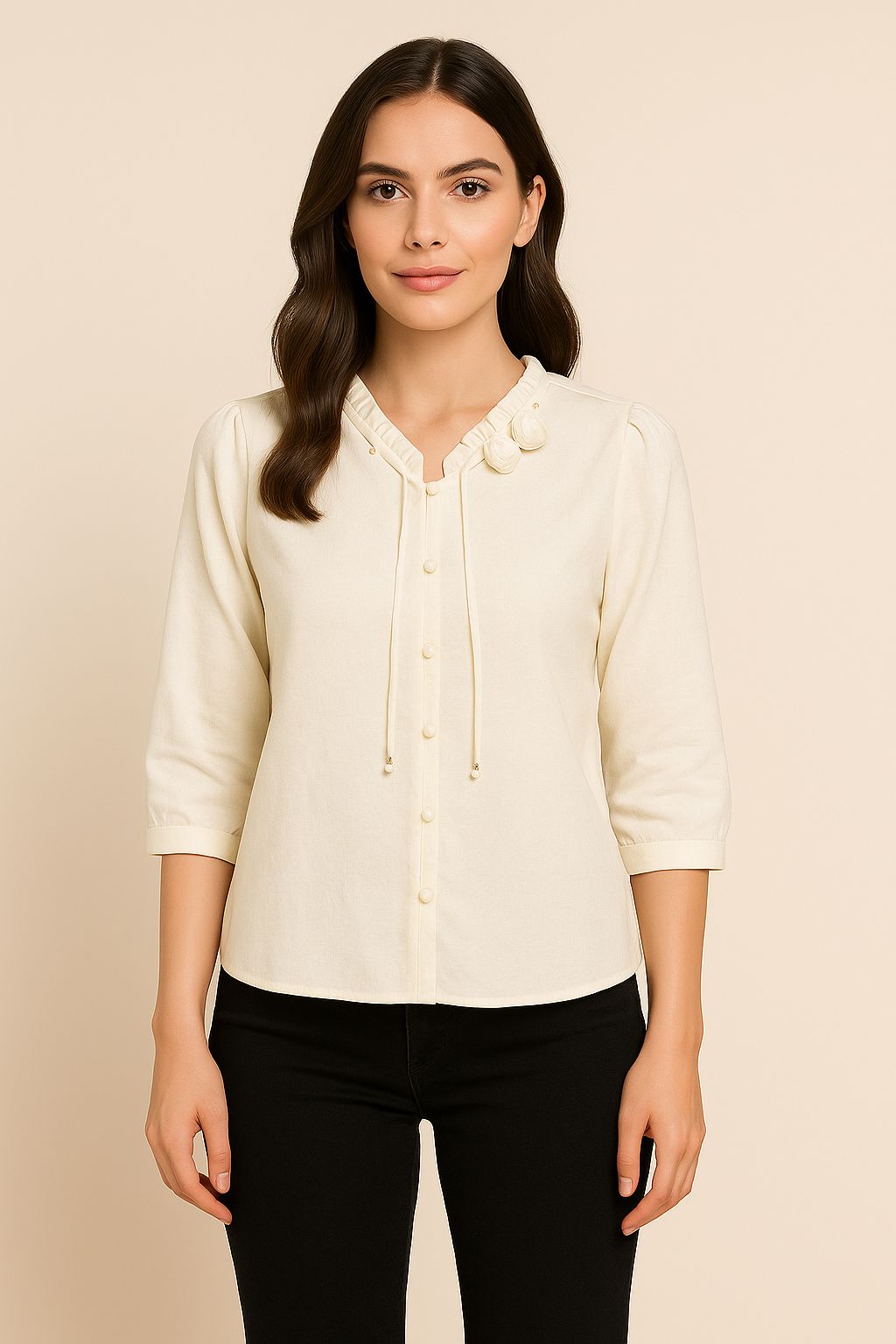 Luxe Satin Tie-Neck Chic Blouse - Image 2