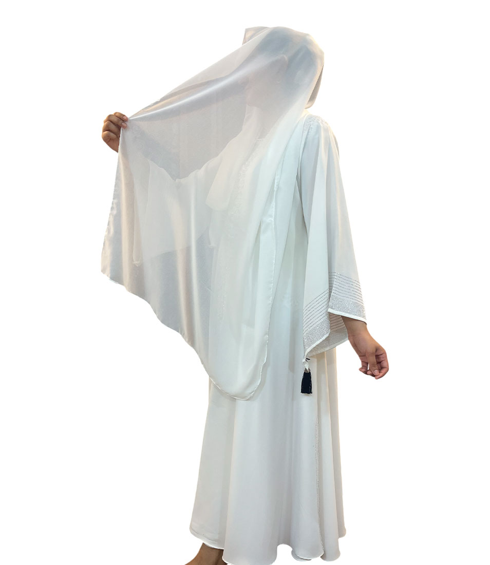 Pearl Glow Embroidered White Abaya Set