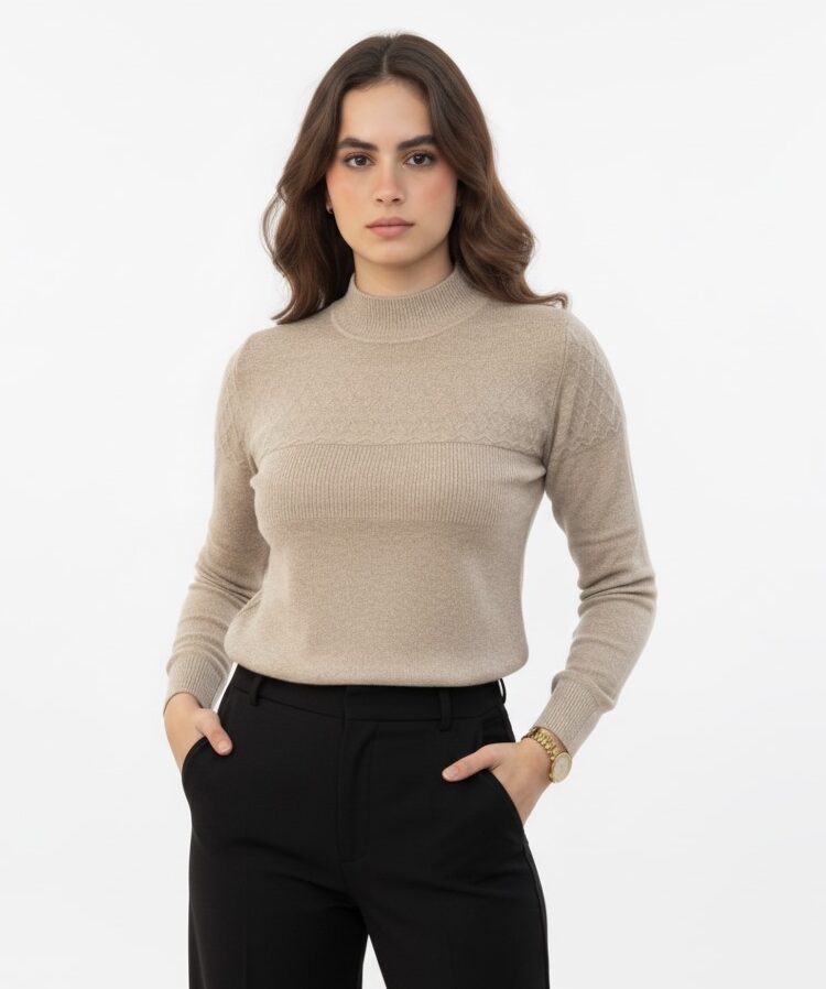Textured Wool Mock Neck Sweaters - Image 4